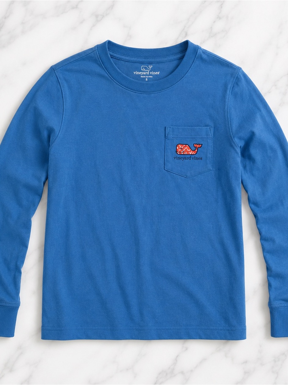 Vineyard Vines Boys Football Long Sleeve Pocket T-Shirt Blue Size 7